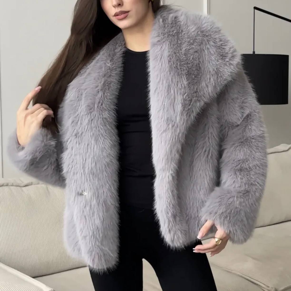 Eco Fur Coat “Graphite Luxe”